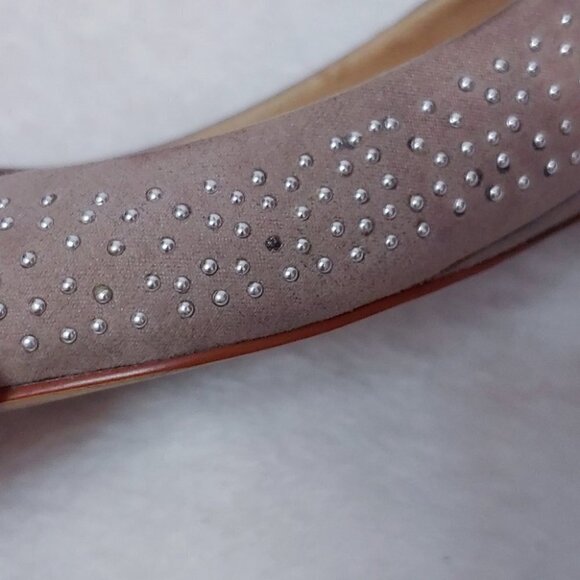 ALDO Taupe Studded Leather Pointed Toe Flats - Picture 3 of 7